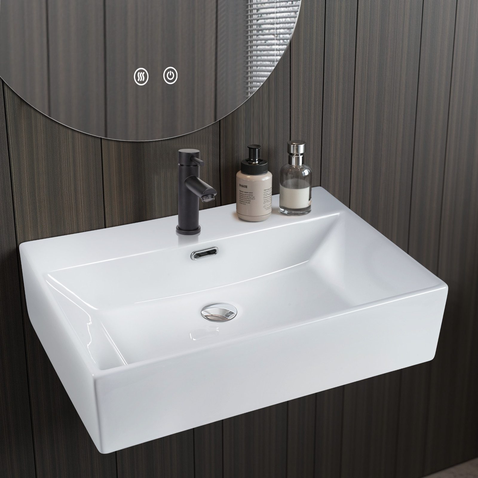 Lavabo da appoggio NETTLIFE, lavabo da bagno in ceramica bianca - Lavabo quadrato 60*42 cm - 9