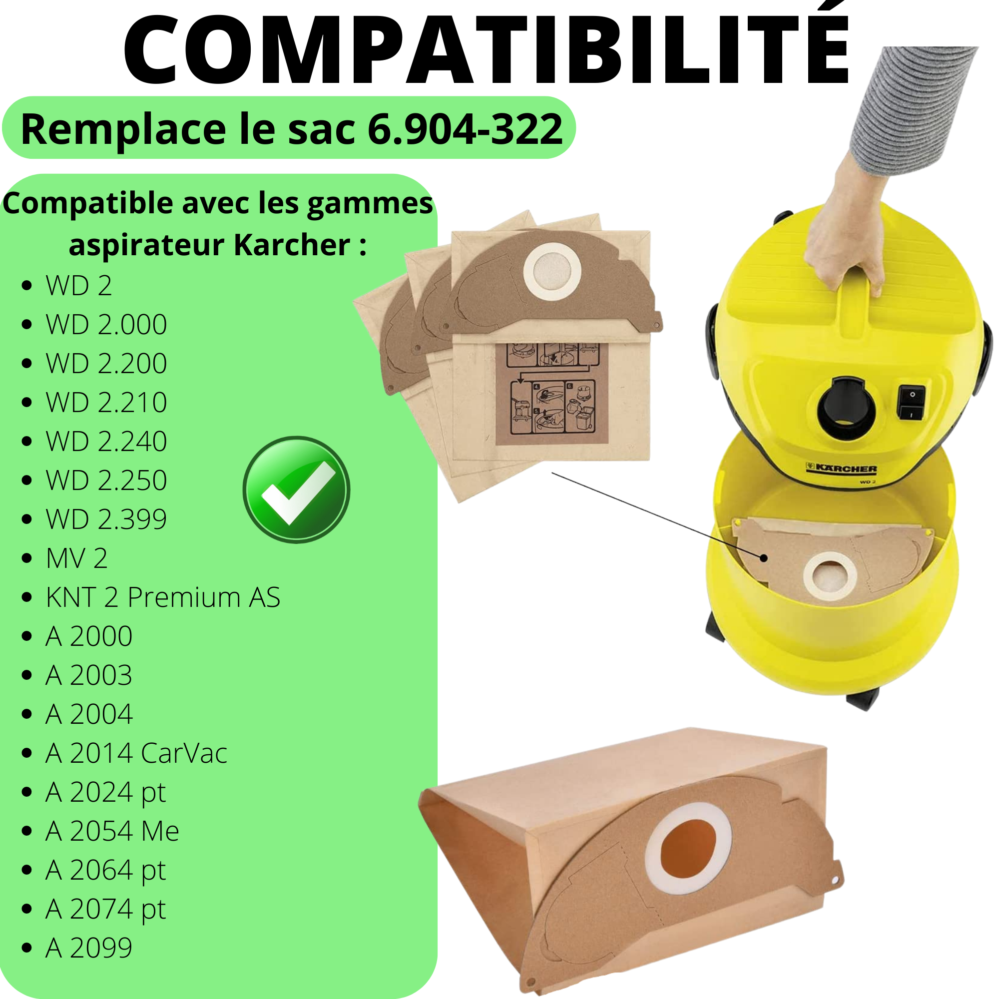 Poussières Sac Aspirateur Karcher Wd3 Leroy Merlin Lot 10 Sacs