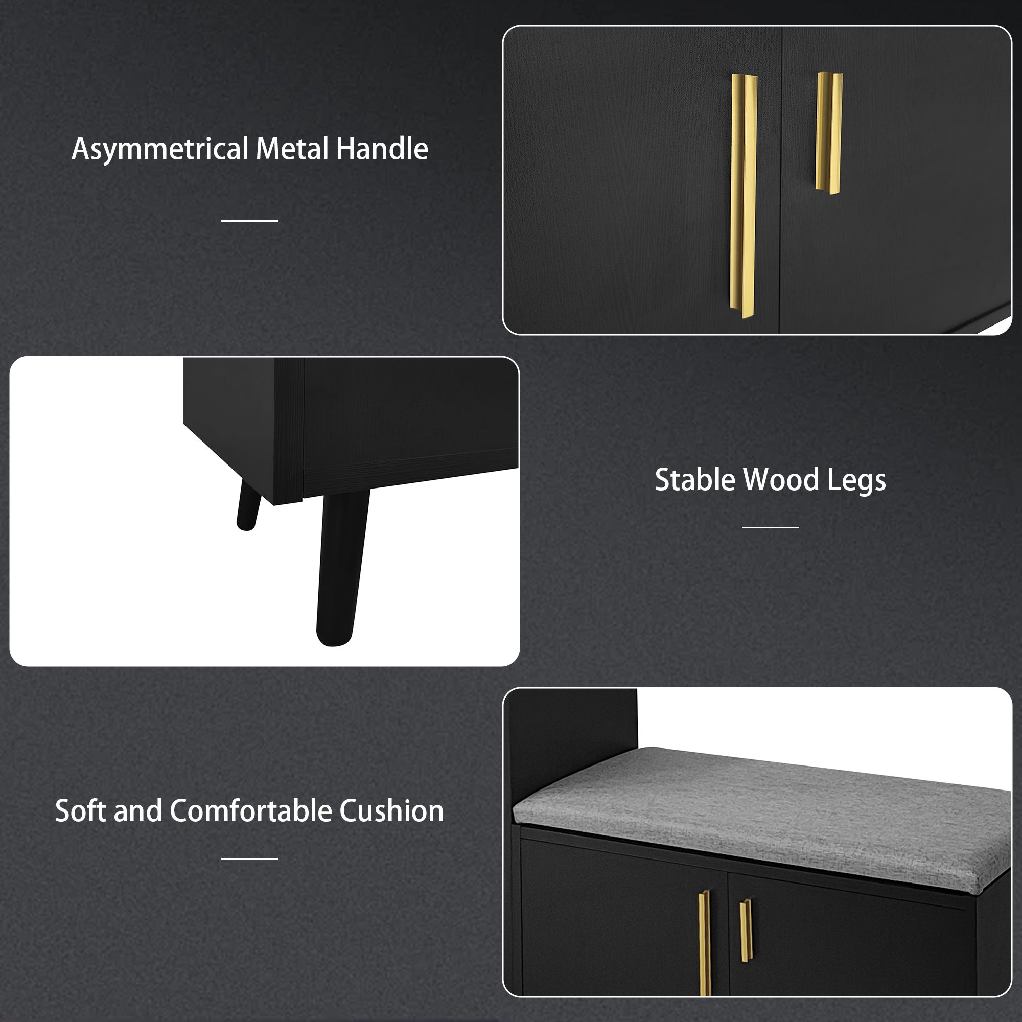 Banc à chaussures moderne avec 3 portes de rangement, poignées métalliques asymétriques, niveaux multiples, dims: L100×P34×H69 cm - 7