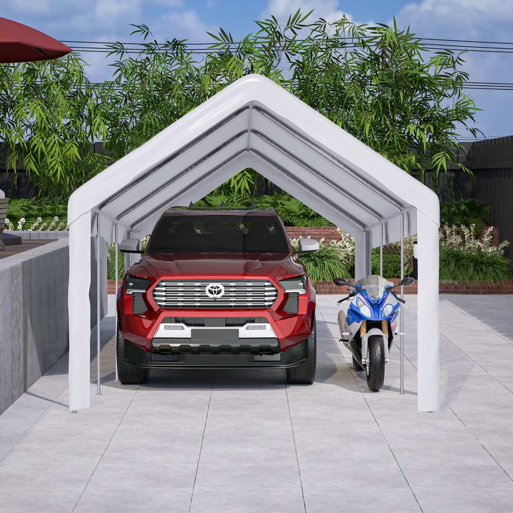 Carport Zeltgarage 3x6 m – Tente de garage hivernale avec porte roulante pour voiture, SUV et camion, parois latérales et toit amovibles - 8