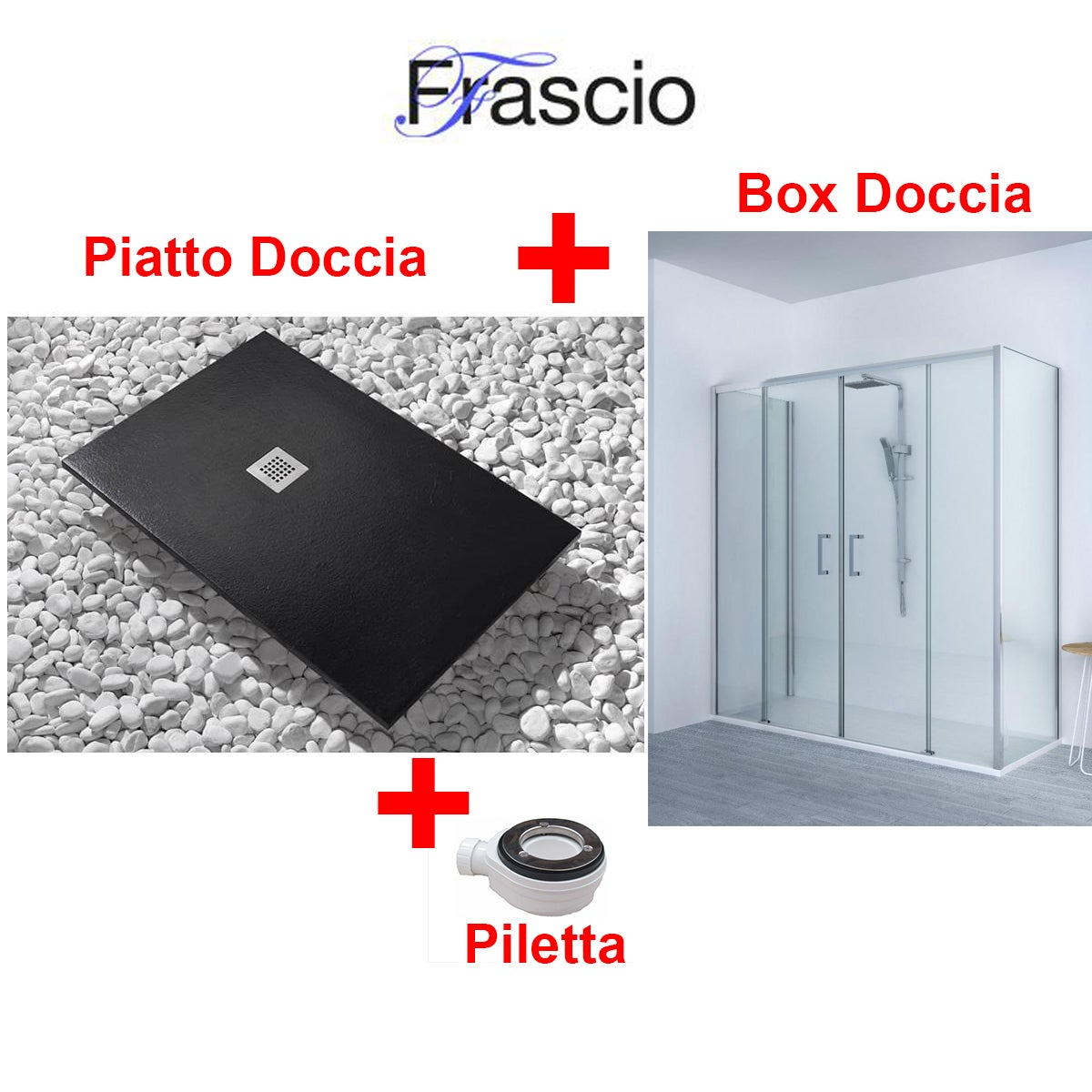 Brodzik Vulcano Line Slim Black 65x200 cm + Kabina prysznicowa 65x200 cm z jedną stałą taflą szkła i centralnym otworem z 4 taflami szkła - FRASCIO