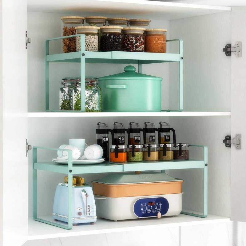 Scaffalatura espandibile, 66 cm, impilabile, organizer da cucina, portaspezie da cucina, dispensa, organizer regolabile, per cucina e ufficio (1 pezzo, bianco M