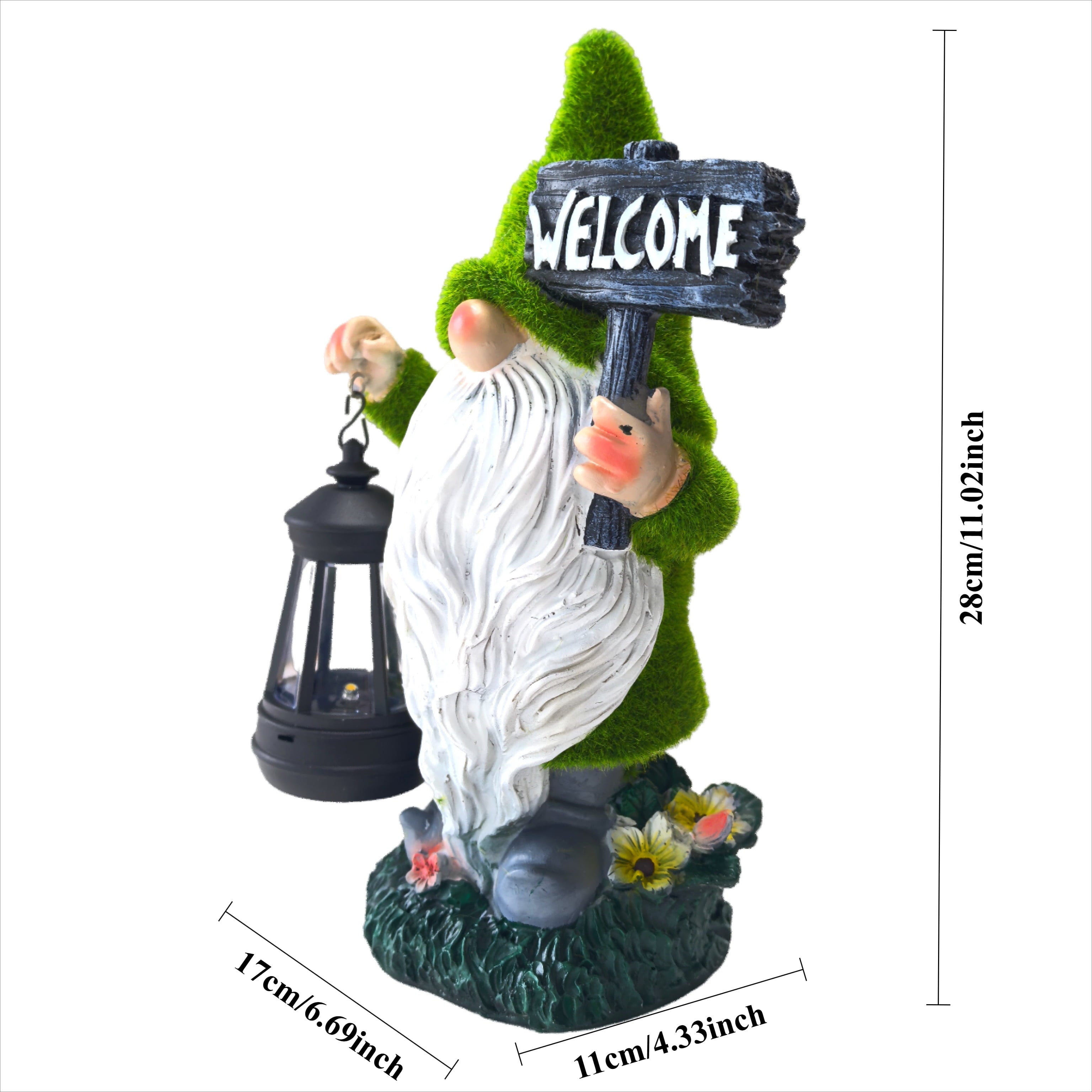 Statue lumineuse solaire d'extérieur pour jardin en forme de gnome - Résistante aux UV, résine - Vert - 2