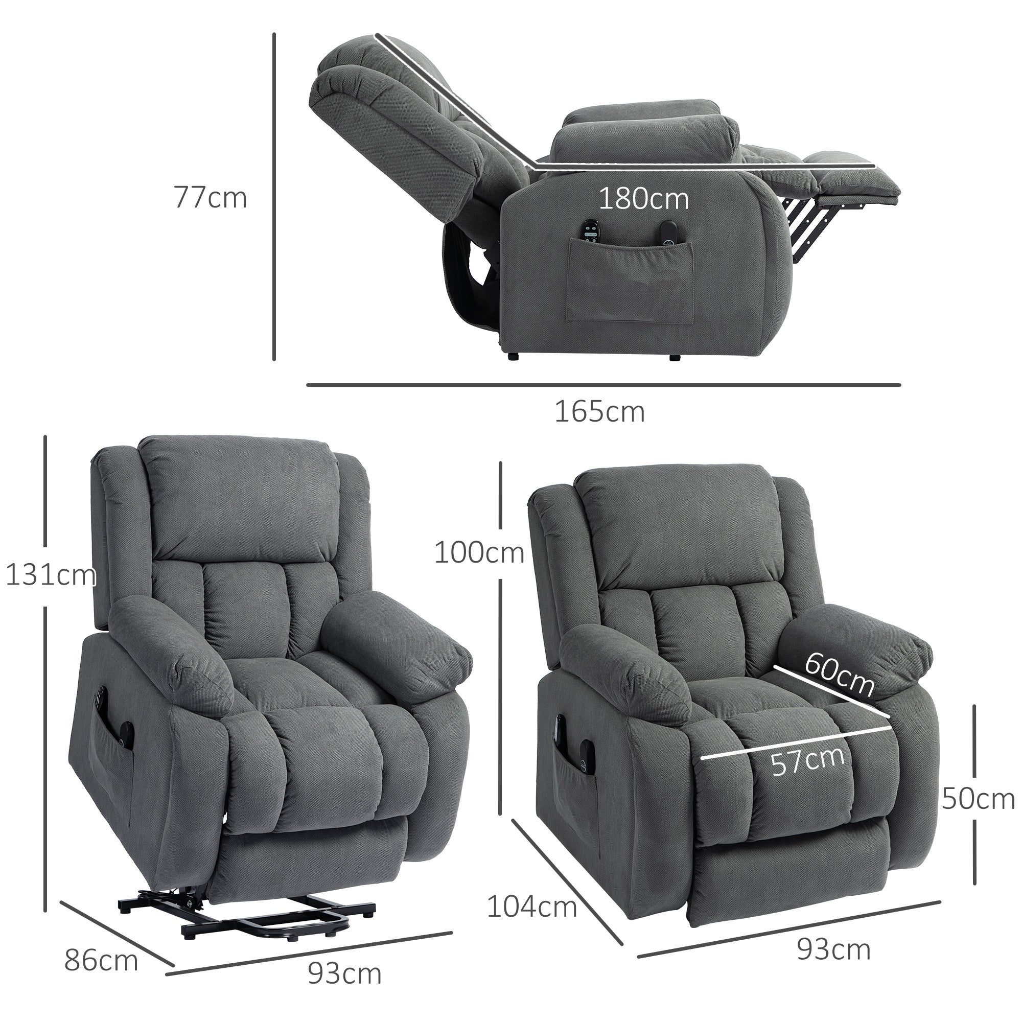Fauteuil releveur électrique Velours (Polyester) HOMCOM - 3