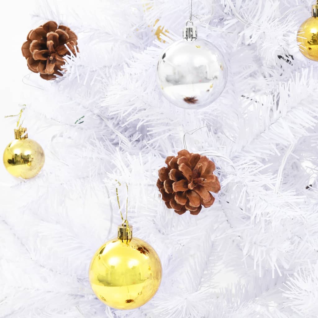 Árvore de Natal pré-iluminada com luzes e bolas brancas 210 cm - COMFORTXL - 7