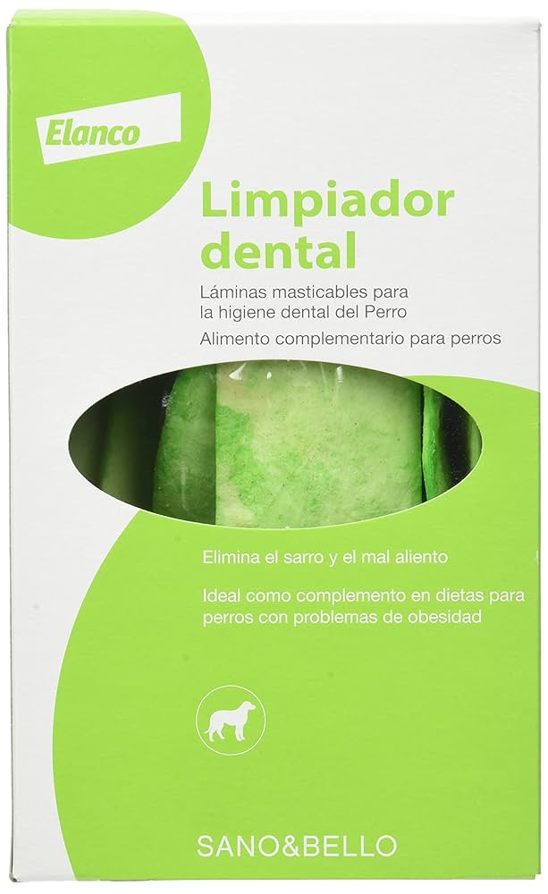 Limpiador Dental para perros SANO Y BELLO BAYER en laminas masticables, caja de 140 grs,