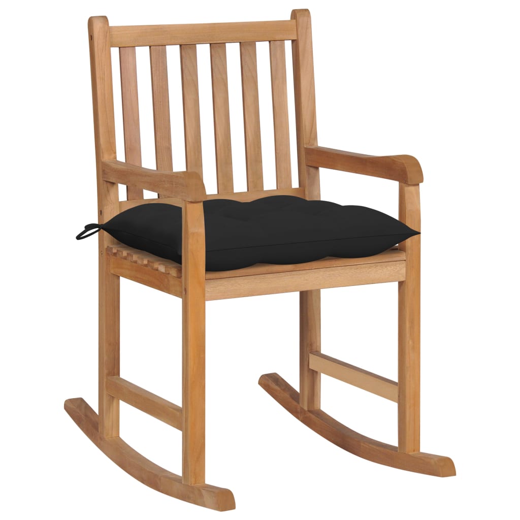 Maison exclusive - silla mecedora de madera maciza de teca con cojín negro