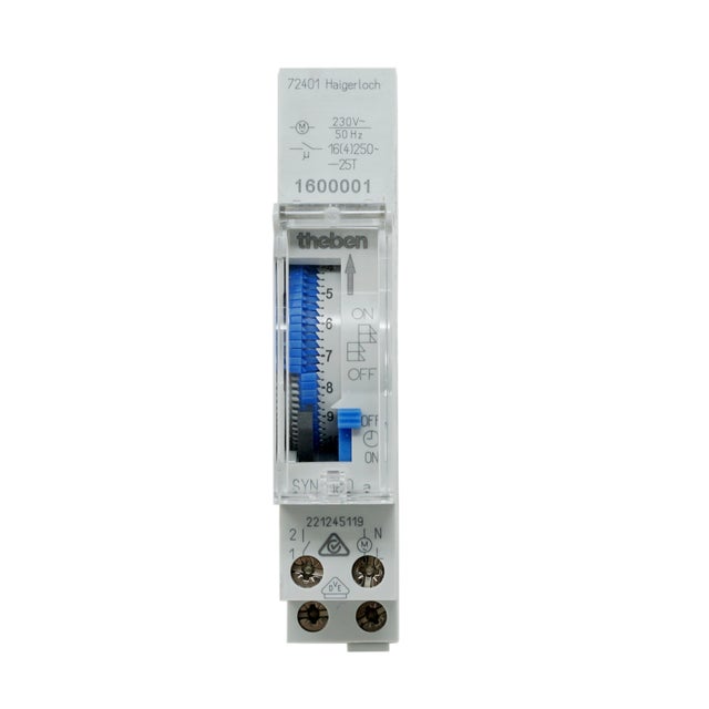 Theben 1600001 SYN 160 a Horloge programmable analogique, programme journalier, 1 canal, synchro. avec le réseau, 300 W LED
