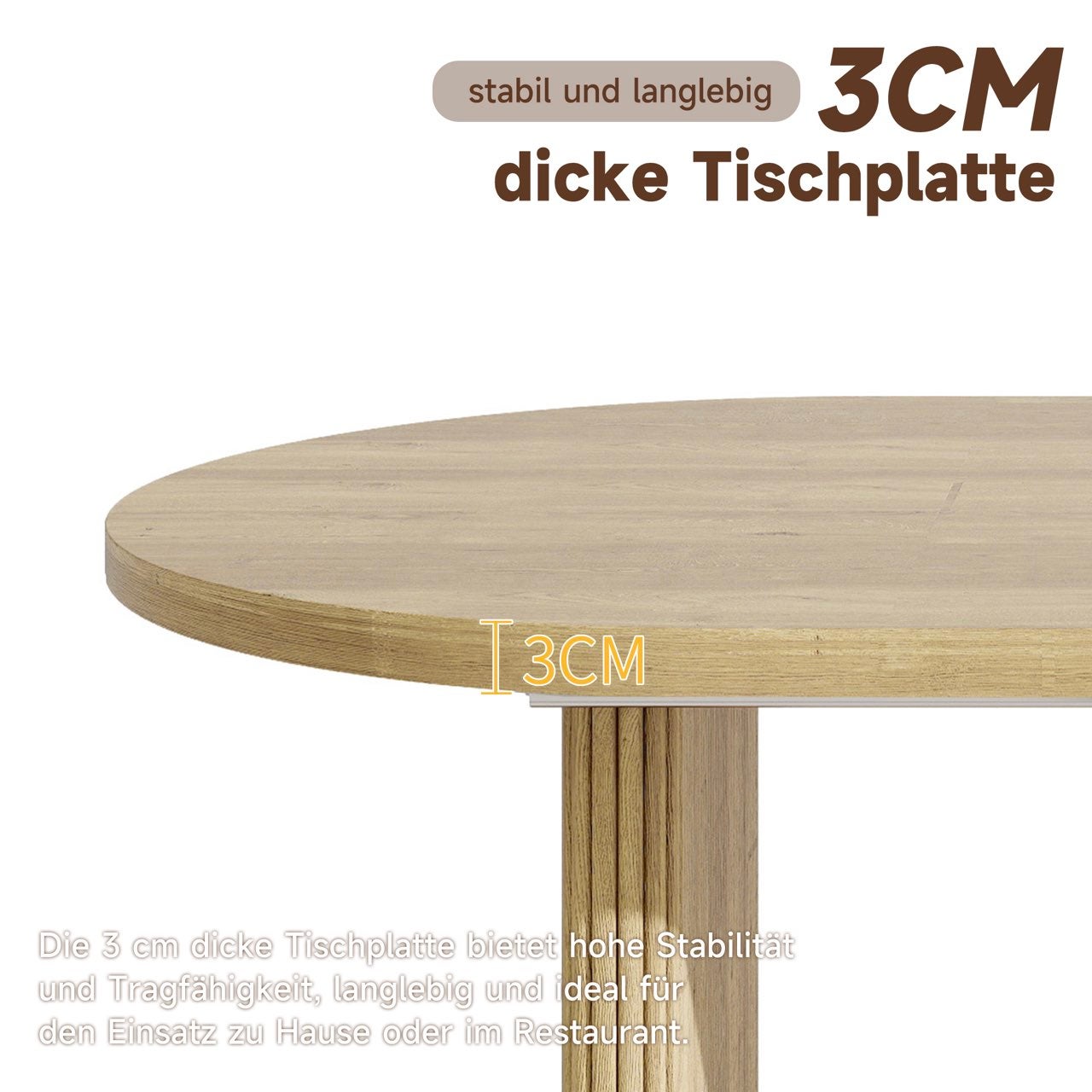 Rozkładany owalny stół jadalny na 6-8 osób - 140/200 x 90 x 75 cm - płyta MDF, blat o grubości 3 cm, nogi z listew synchronicznych - dąb - 5