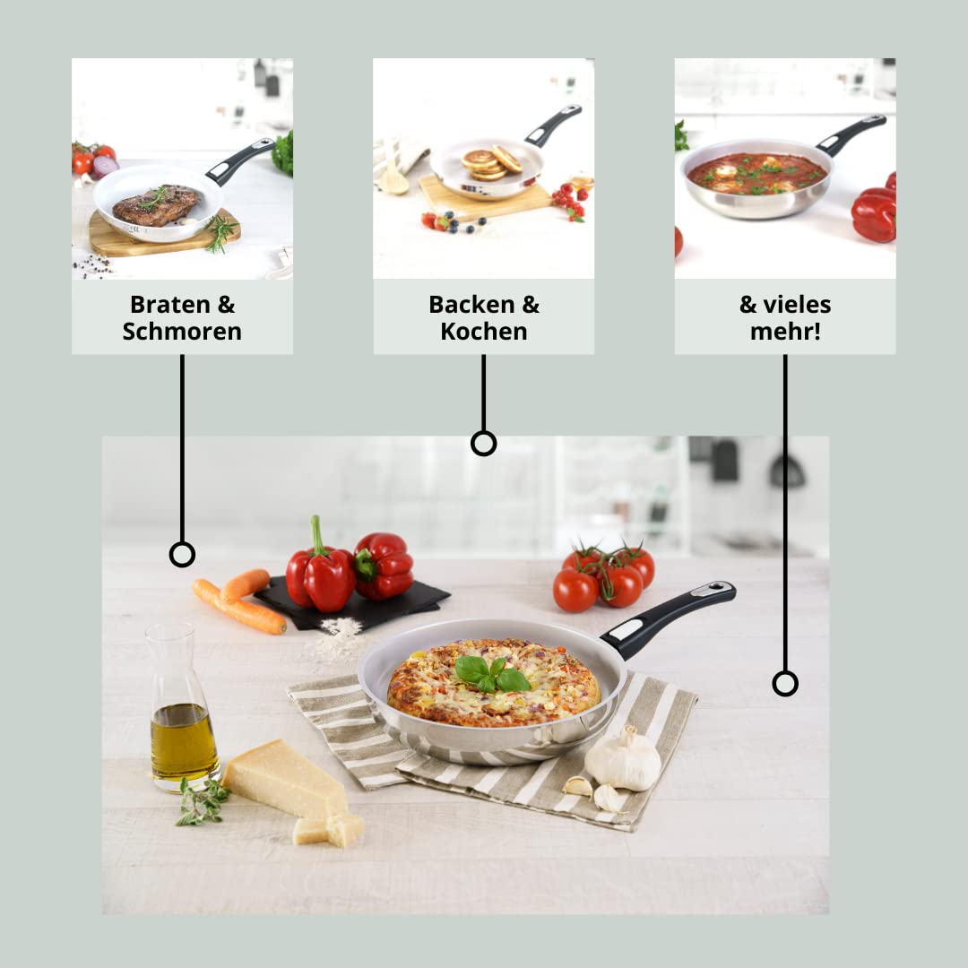 Set Di 3 Padelle In Acciaio Inox Con Manico Staccabile - Induzione, Base Tripla, Facili Da Impilare