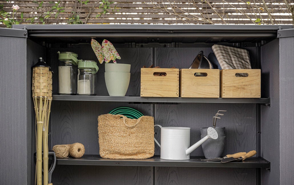 Armadio da Giardino Porta Attrezzi Keter Vertical Store in Resina Effetto Legno Noce - 1400L, 140x73,6x170,4 cm - 7