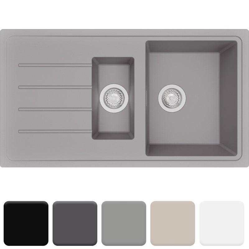 Zlewozmywak 90x50cm, do szafki od 60cm + Syfon - Ametyst Szary STONESTYLE