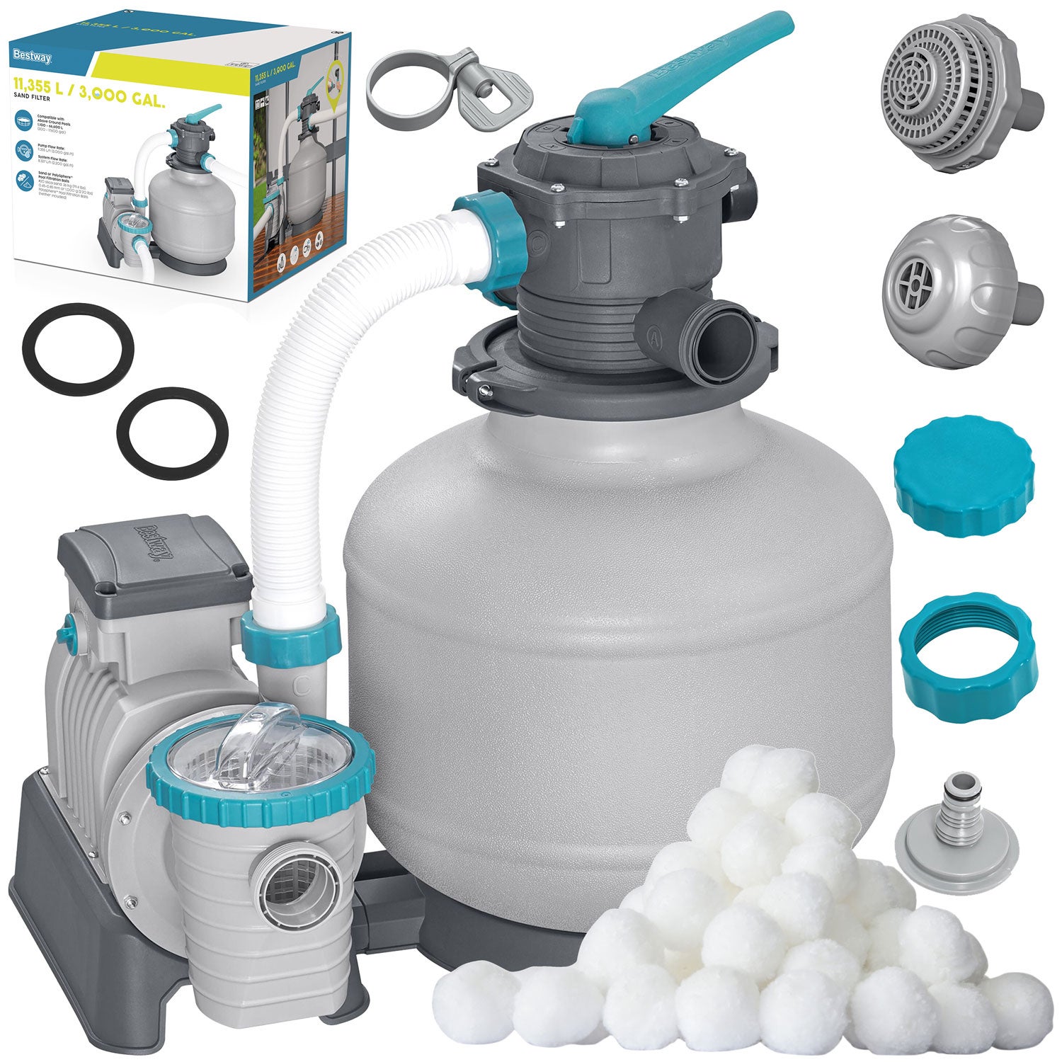Pompa filtrująca piaskowa do basenu 11355 l/h Bestway 58486 + kulki filtracyjne