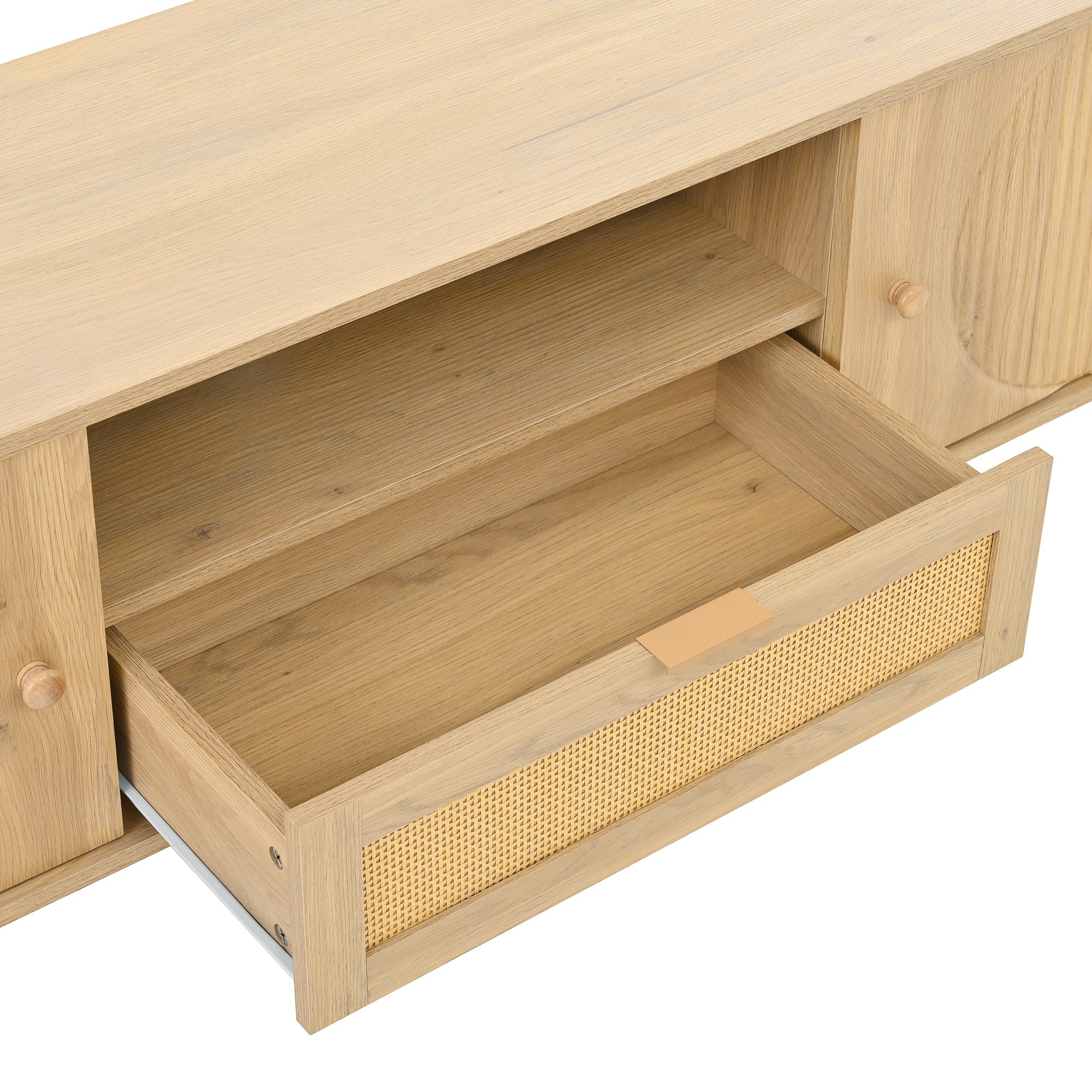Meuble TV bas 175x36x51 cm couleur boir, Meuble tele avec tiroirs et pieds métal, Plateau arrondi et 5 rangements - 8