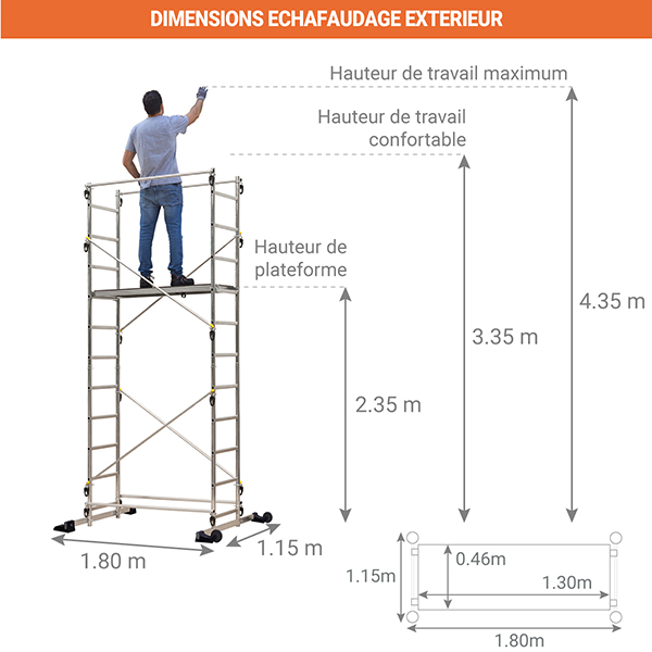 Echafaudage domestique: Hauteur de travail max 4.35m - 238703 - 2
