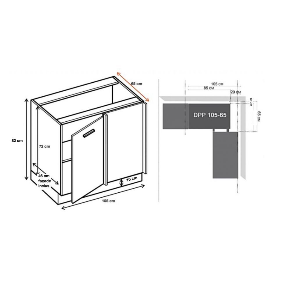 Cuisineandcie - Meuble d'angle bas Eco Chene Naturel 1 porte L 105 cm - 2