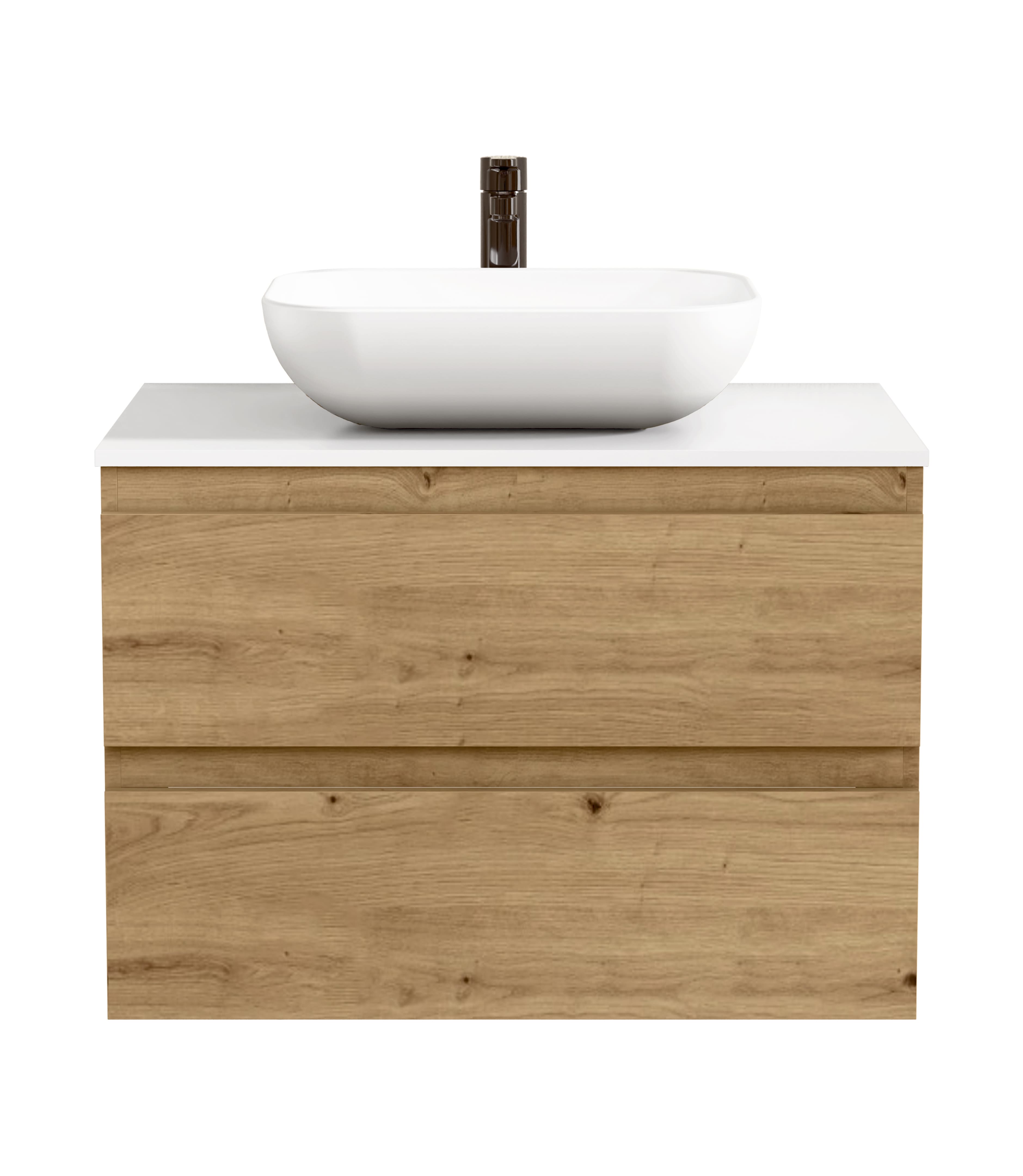 BELLOBATH - Móvel com Lavatório de Cerâmica, Móvel Montado com 2 Gavetas, 80 x 55 x 46 cm, Móvel Carvalho e Tampo Branco - 3
