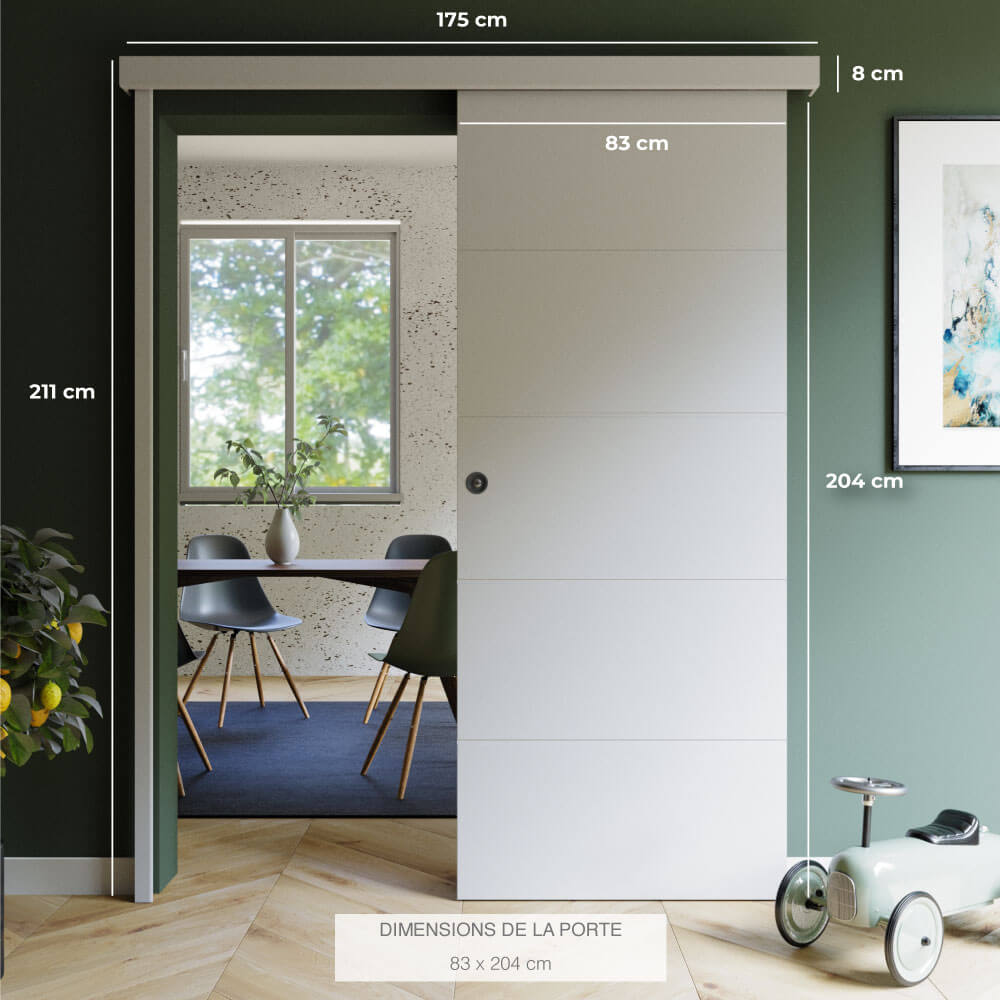Porte Coulissante avec Rail + Serrure - Prépeinte Ligne 83 cm - 5