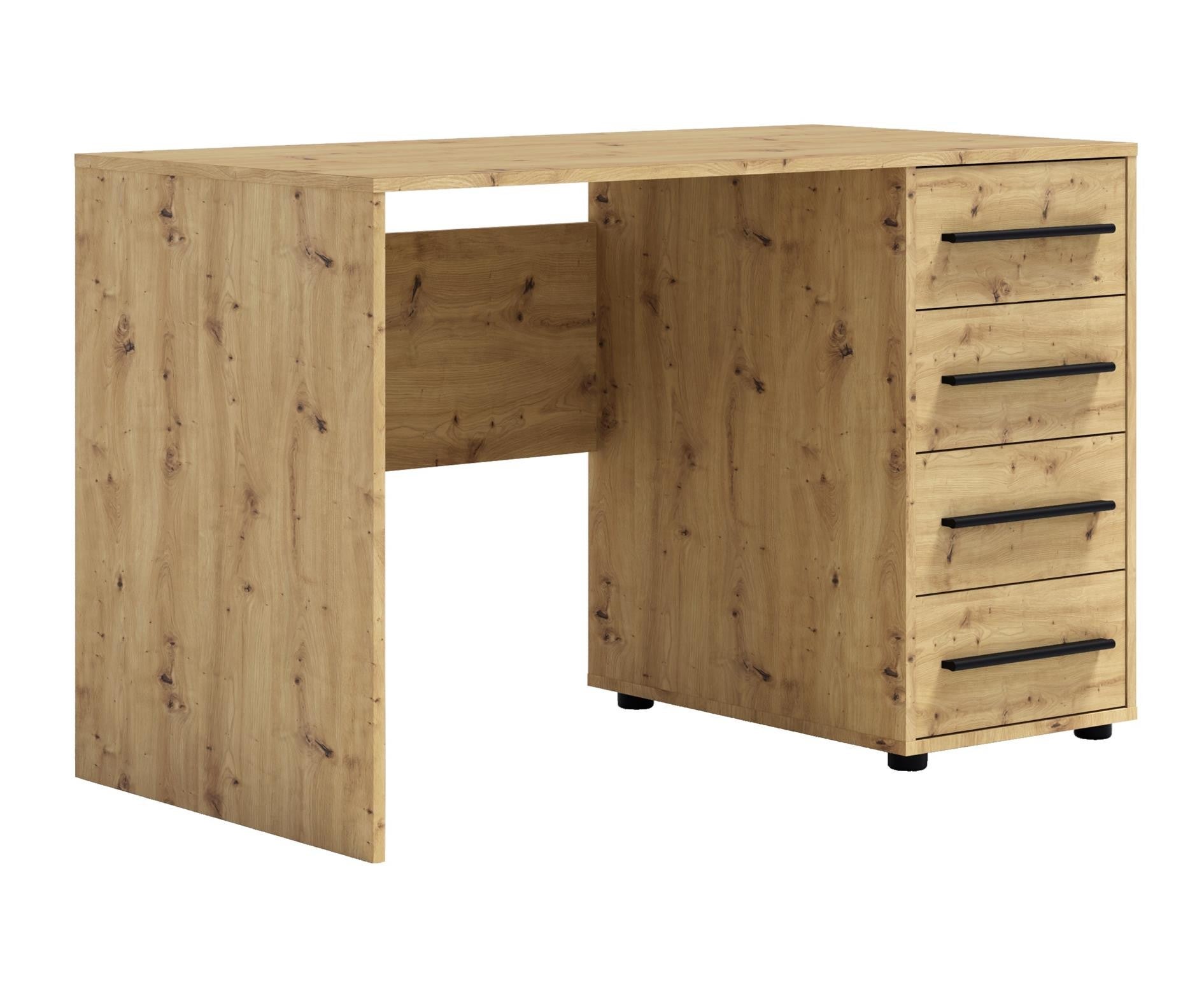Nowoczesne Biurko MAXIVO Dąb Artisan z 4 Szufladami i Czarnymi Uchwytami do Sypialni