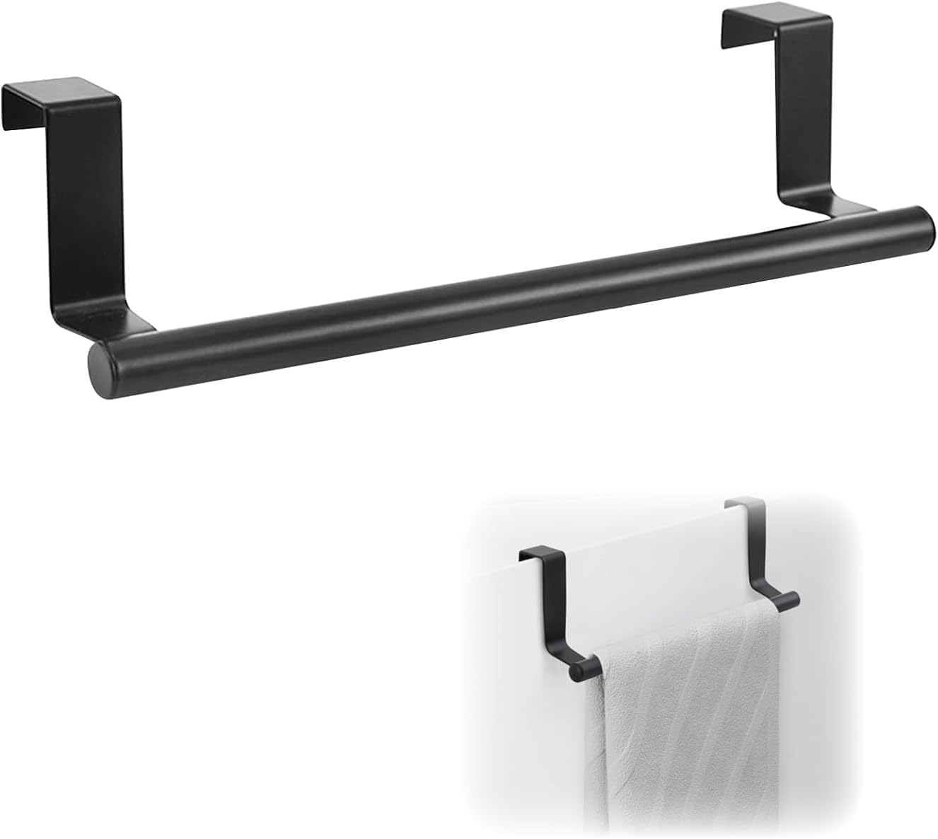 Wieszak na ręczniki nad drzwiami, uchwyt na ręczniki kuchenne ze stali nierdzewnej, wiszący, do wieszania ręczników, 23 cm, czarny