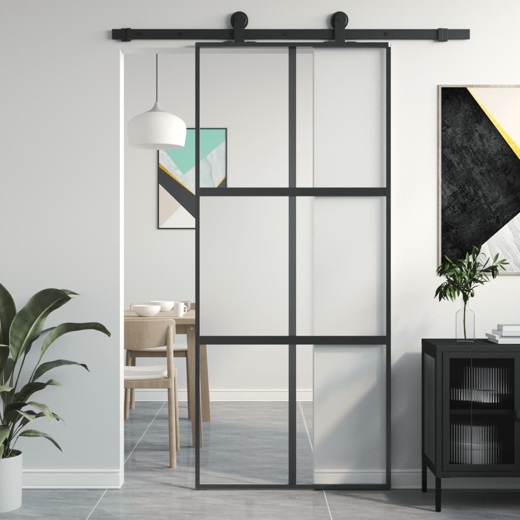 Puerta corredera | Puerta de la cocina vidrio templado y aluminio negra 90x205 cm CFW31213 - 2