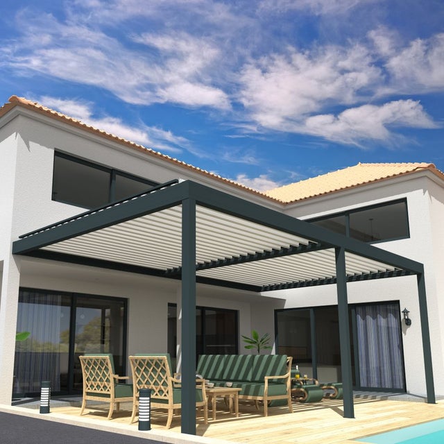 Pergola bioclimatique adossée Anthracite en Aluminium 27.68 m²