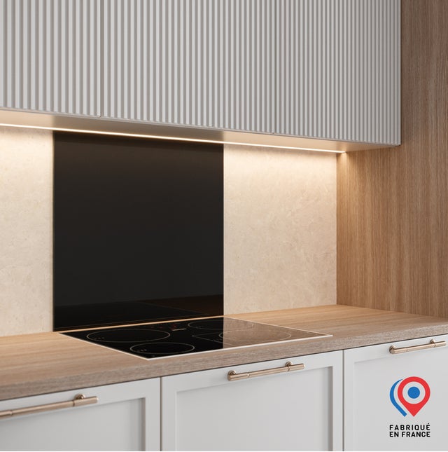 FOND DE HOTTE VERRE EMAILLE NOIR TREMPE 70X60, 6 mm - 6,3 Kg - Fabrication Française AURYS NORMANDIE