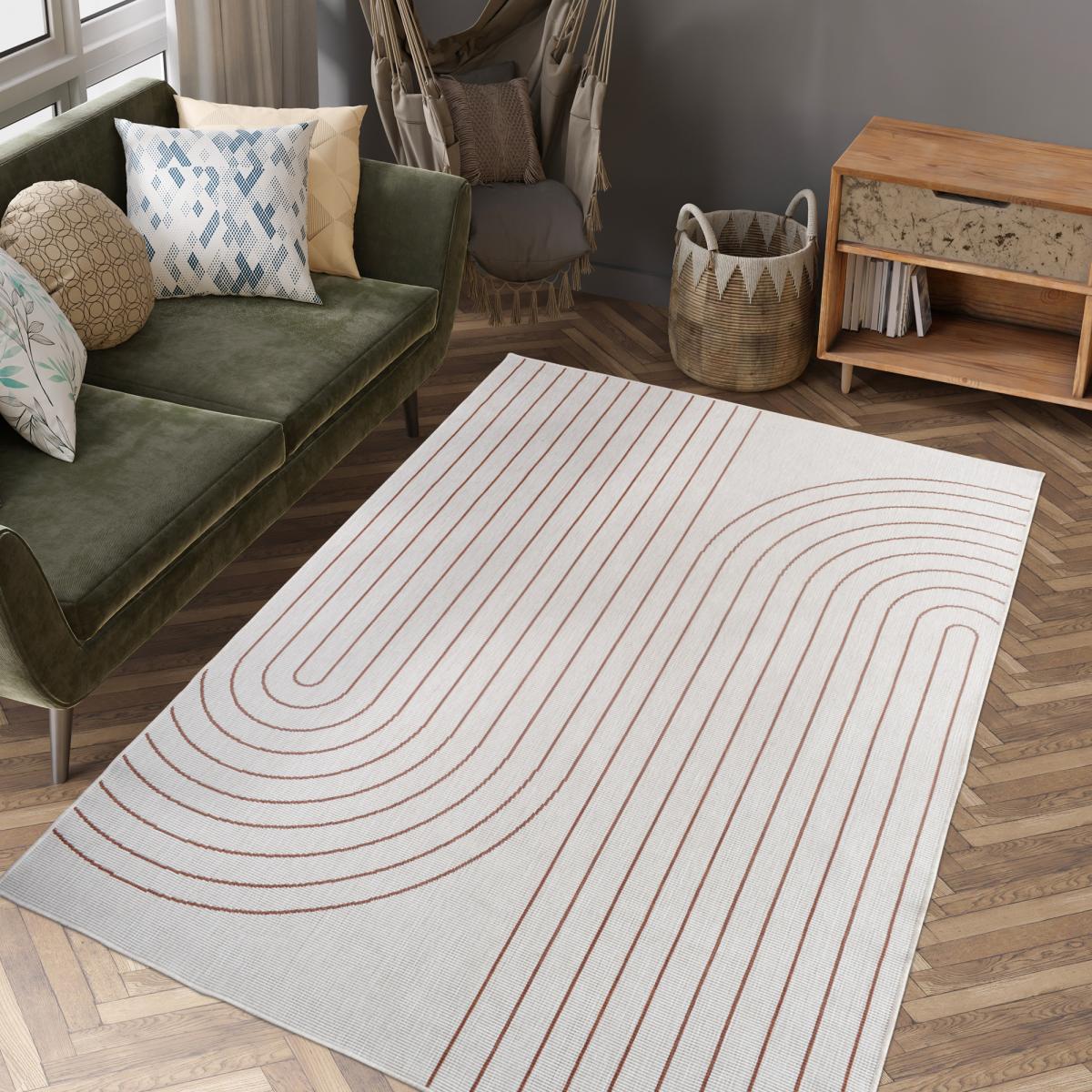 Tapis extérieur, kilim reversible 160x230 LYN2 V REVERSIBLE Terracota et crème - 7