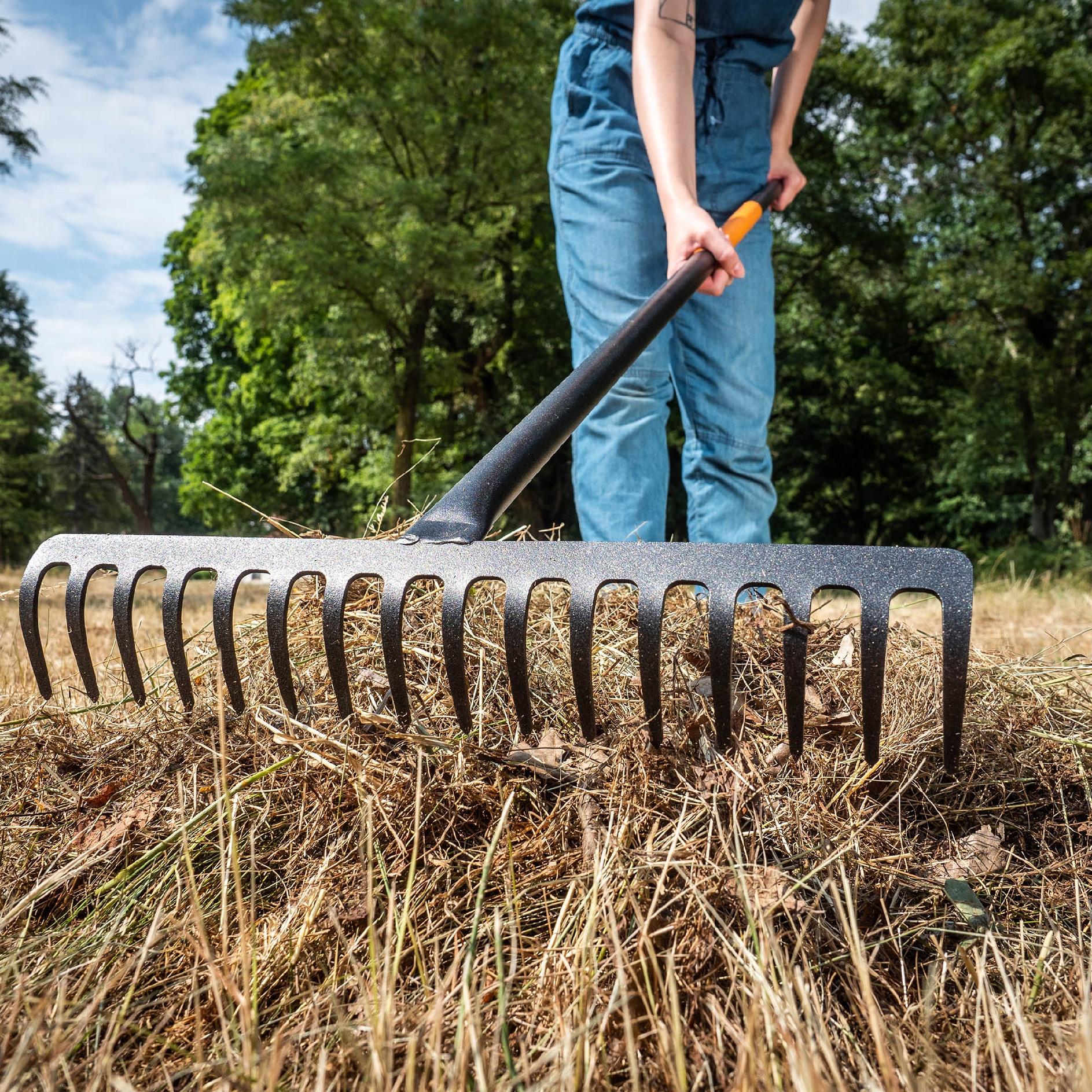 GRABIE DO LIŚCI TRAWY METALOWE OGRODOWE Z TRZONKIEM 154cm GRABKI 16 ZĘBÓW - 2