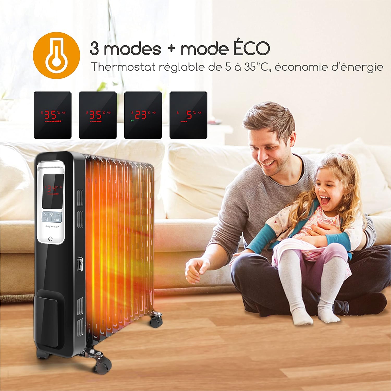 PELONIS Radiateur à huile 2500W, Radiateur à huile à économie d'énergie