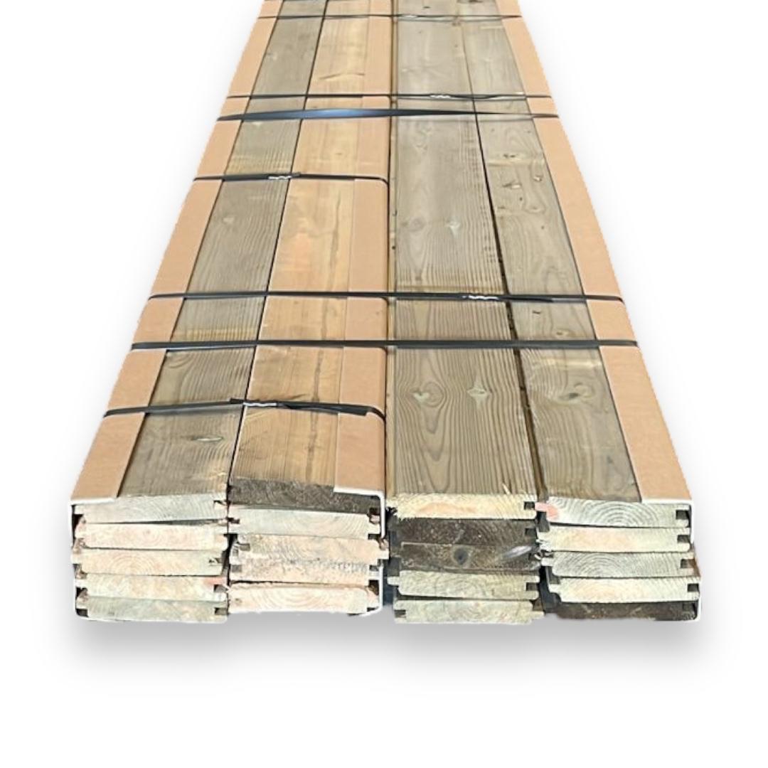 Lot de 10 lames (2,52 m²/carton) bardage à rainure et languette en pin traité autoclave, 2 côtés biseautés, 21x120x2100 mm - 2