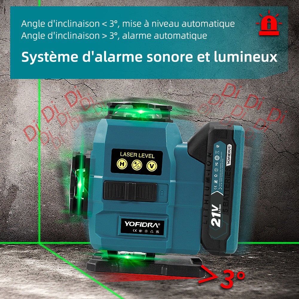 Laser de ligne croisé 16 lignes Niveau laser 3° Autonivelante 4 x 360° Niveau laser avec 2x batterie + trépied, pour construction intérieure - 8