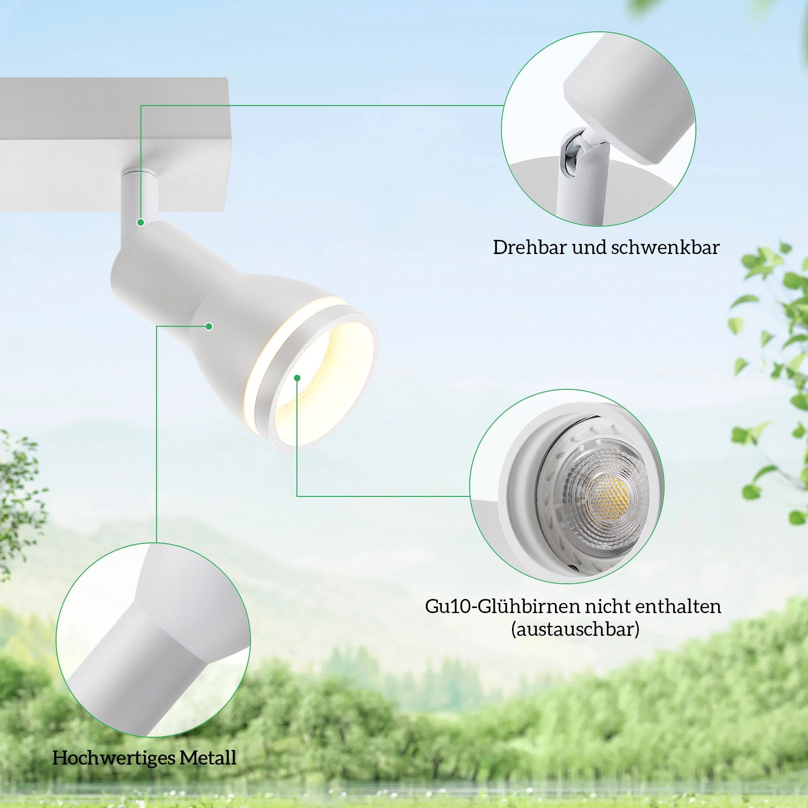 NETTLIFE Spot de plafond LED 2 ampoules blanc salon plafonnier spot orientable GU10 spot lampe moderne - 6