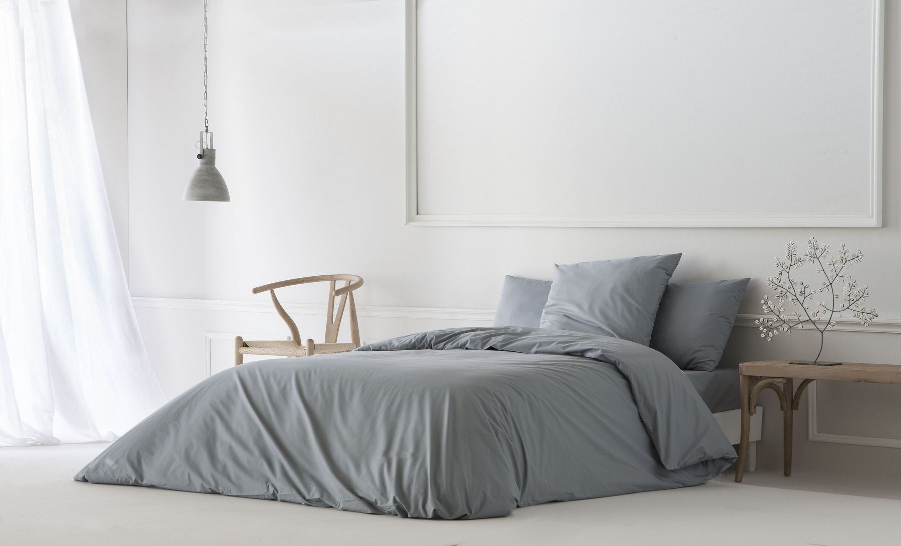 Funda nórdica lisa gris cama 90 cm - 150x220 cm, algodón 200 hilos. cierre con botones.