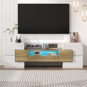 Meuble TV Blanc Avec LED 120x30x3.5 - Neuf
