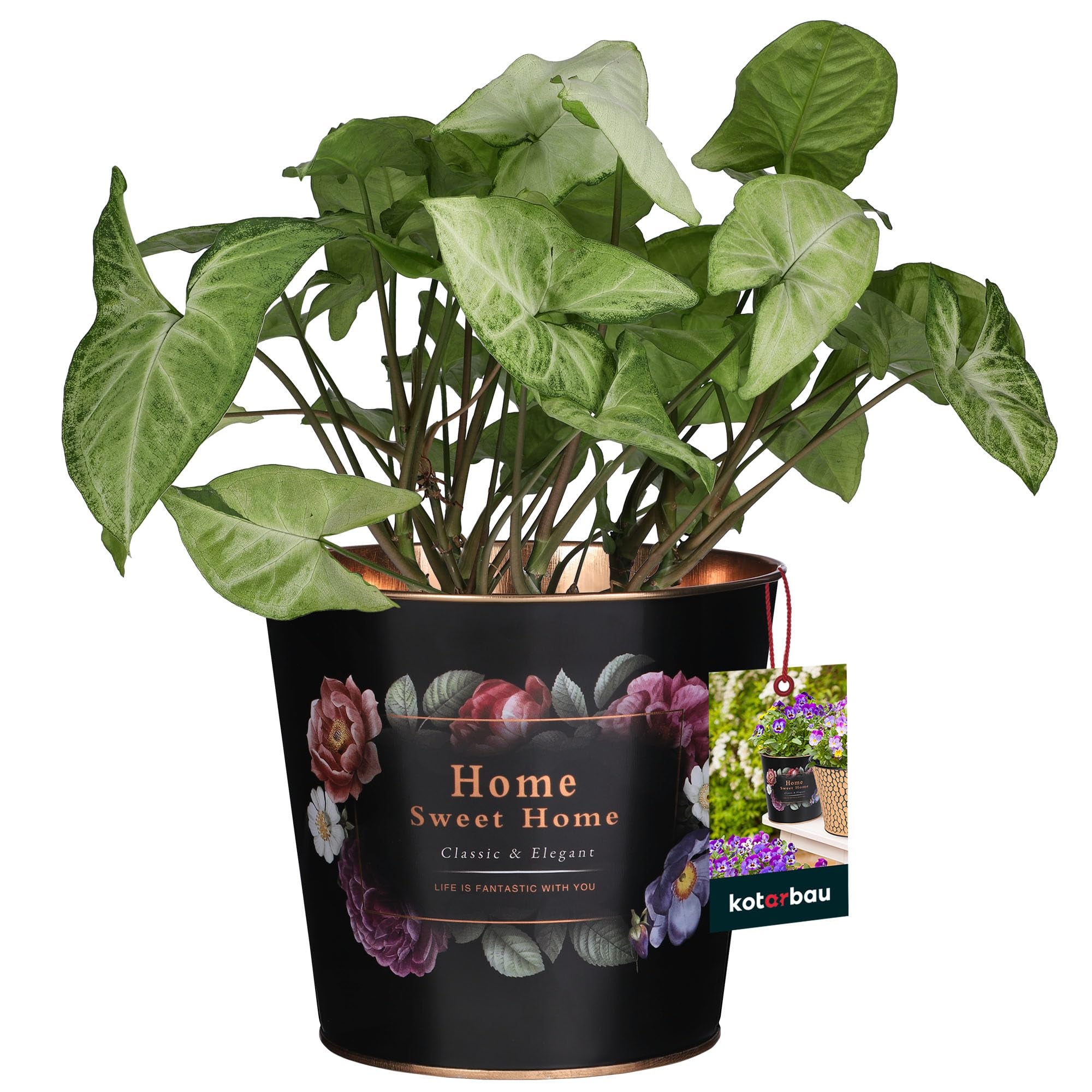 Doniczka home sweet donica stalowa osłonka okrągła na kwiaty rośliny zioła - KOTARBAU