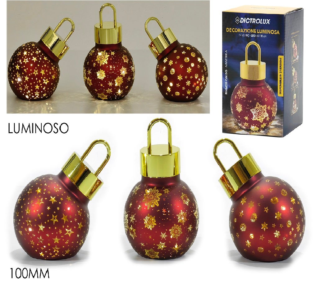 2 Sfere Decorative LED In Vetro 8 Cm Con Cordoncino Iuta – Luce Bianca Calda, Batteria, Set Natale