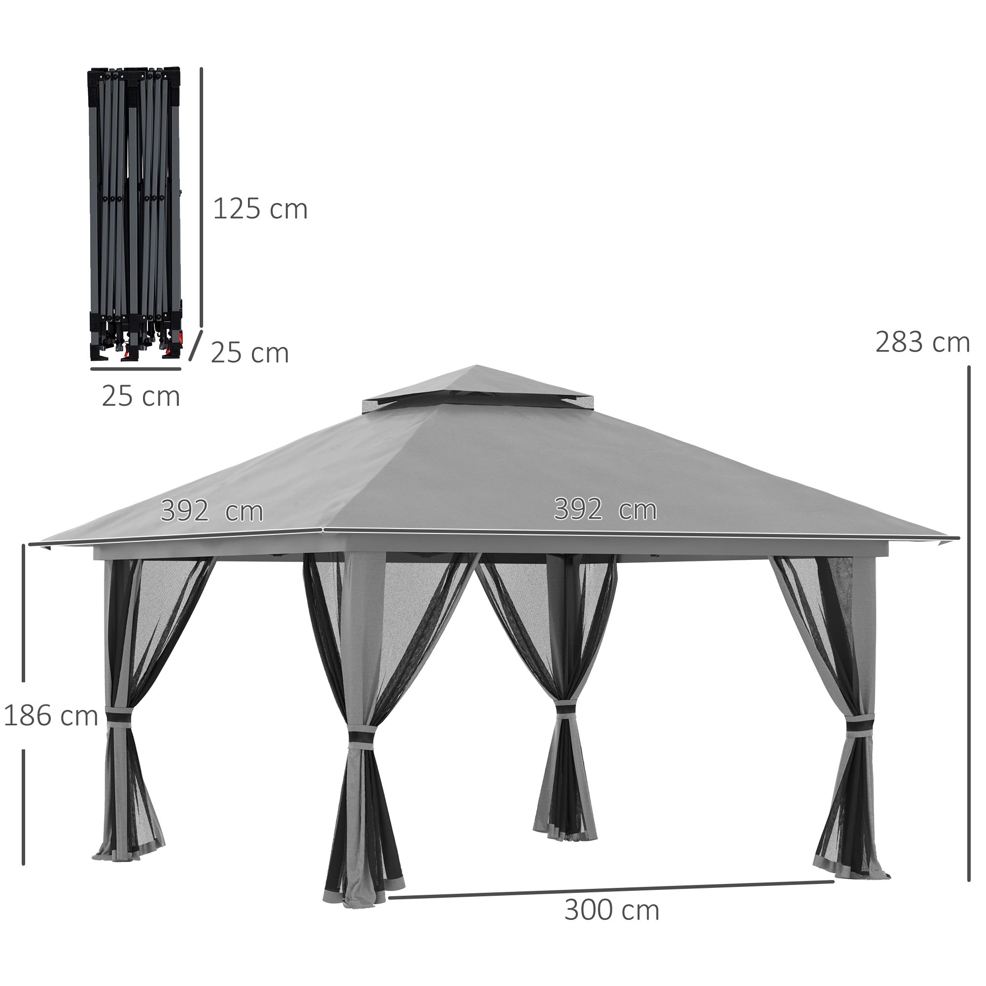 Carpa Plegable Outsunny Metal, Poliéster Gris Oscuro 392x392x283 cm - 3