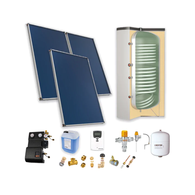 Chauffe-eau solaire : 3 capteurs solaires toiture inclinée + ballon ECS 500L double échangeur - THERMADOR - PSOLECSP35