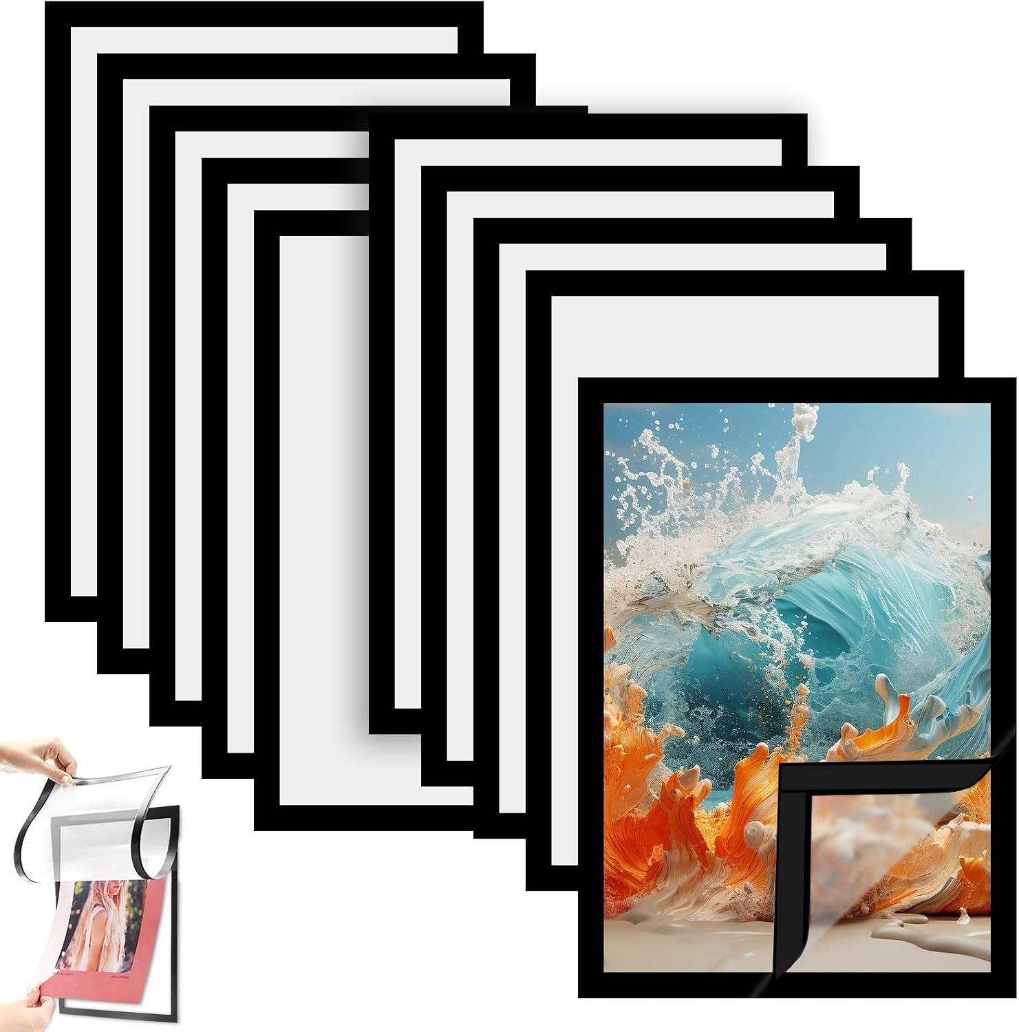 Lot De 6 Cadres Magnétiques A3 – Autocollants, Pliables, Pour Affiches, Photos, Documents – Idéal Bureau, Magasin, Frigo - 6