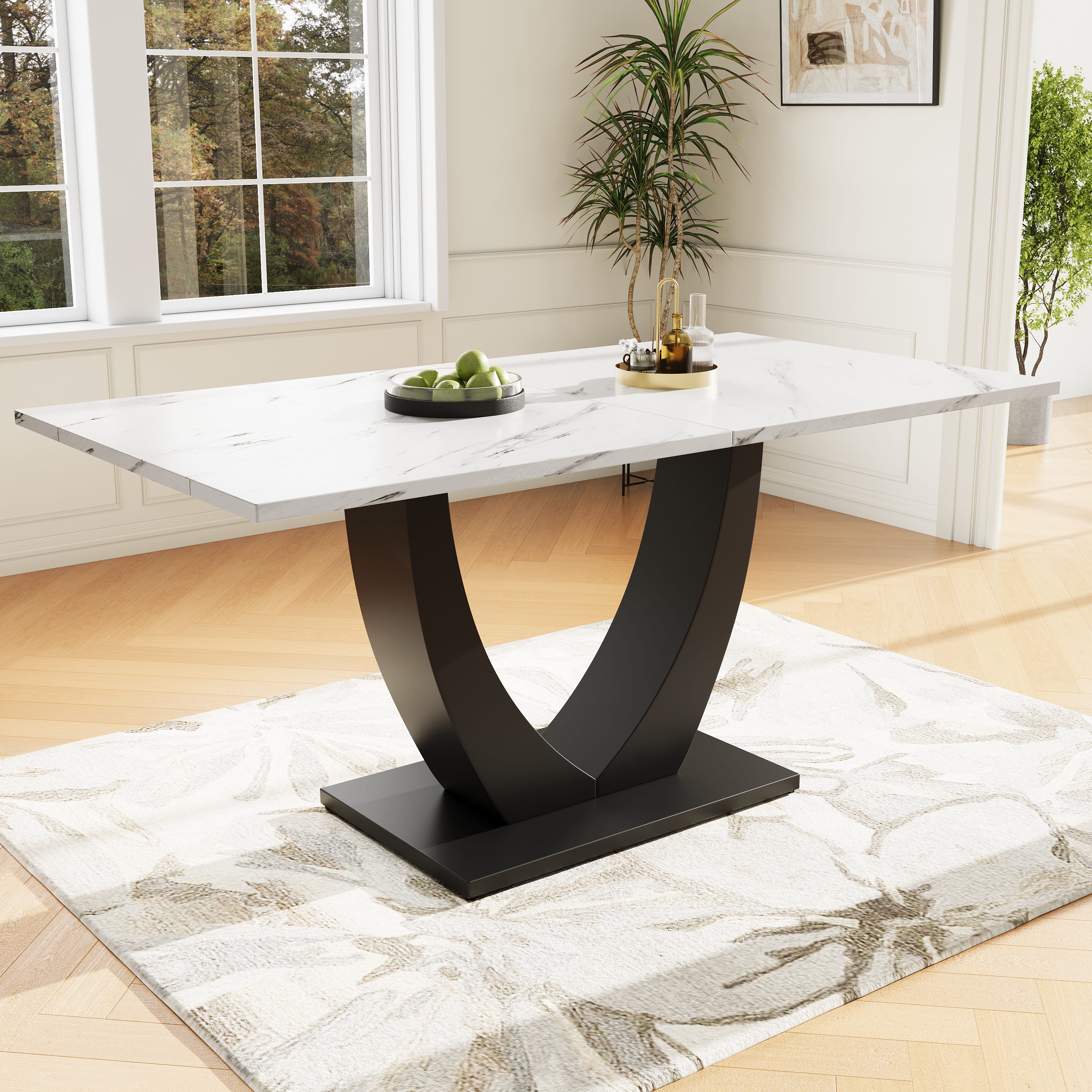 Skraut Home | Tavolo da Pranzo | Cucina, Sala da pranzo | 140 | Per 6 persone | Gambe in legno | Stile moderno | Nero Skraut Home | Tavolo da Pranzo | Cucina, Sala da pranzo | 140 | Per 6 persone | Gambe in legno | Stile moderno | Nero