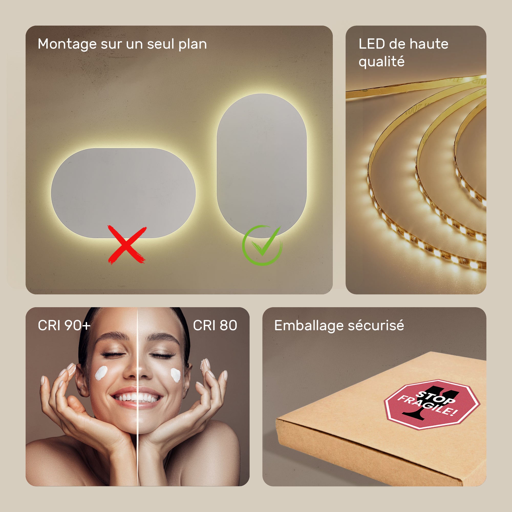 Specchio da bagno con illuminazione a LED (50x80 cm) Specchio illuminato a LED con illuminazione (TST106) Bianco caldo 3000K - 5