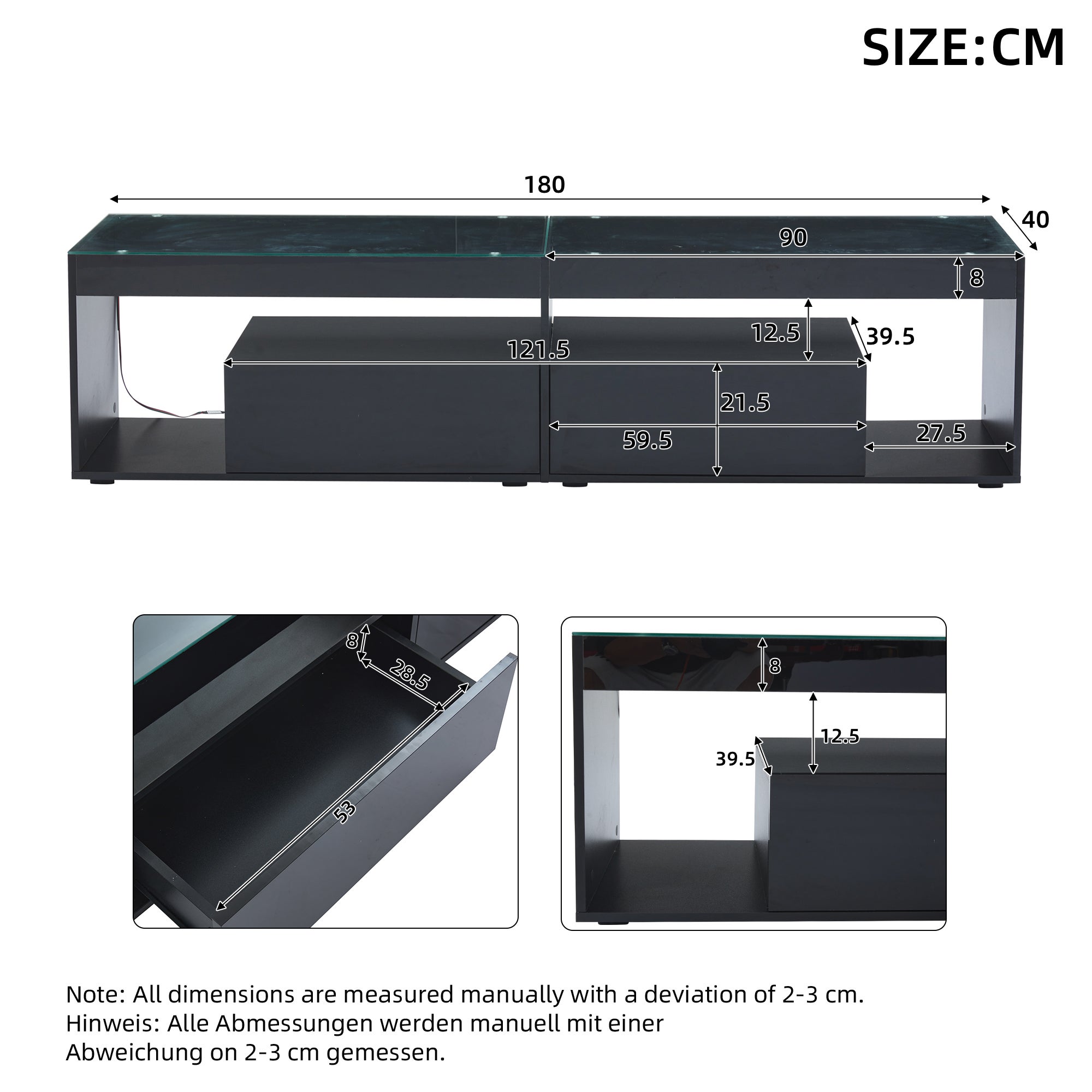 Suport TV lucios 180x50x46cm - cu 2 sertare - cu iluminare LED - pentru ...
