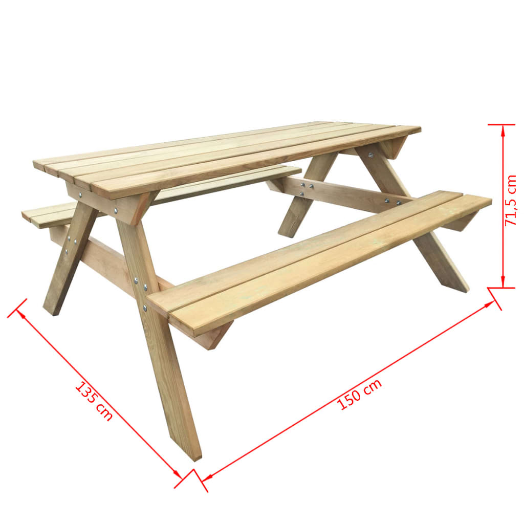 Table de pique-nique rectangulaire en Bois Vert 4 places - 7
