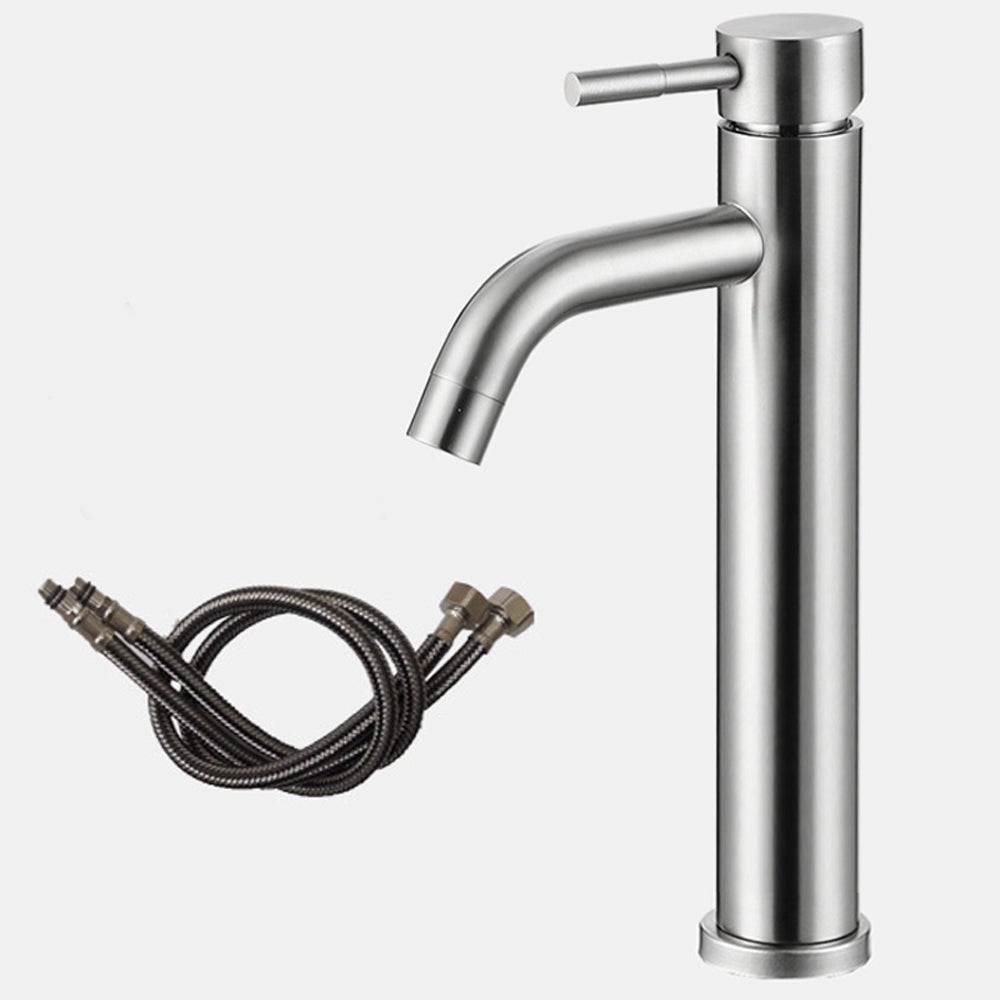 Jednouchwytowa bateria umywalkowa do łazienki, wysoka wylewka, przyłącze ciepłej i zimnej wody, kolor srebrny
