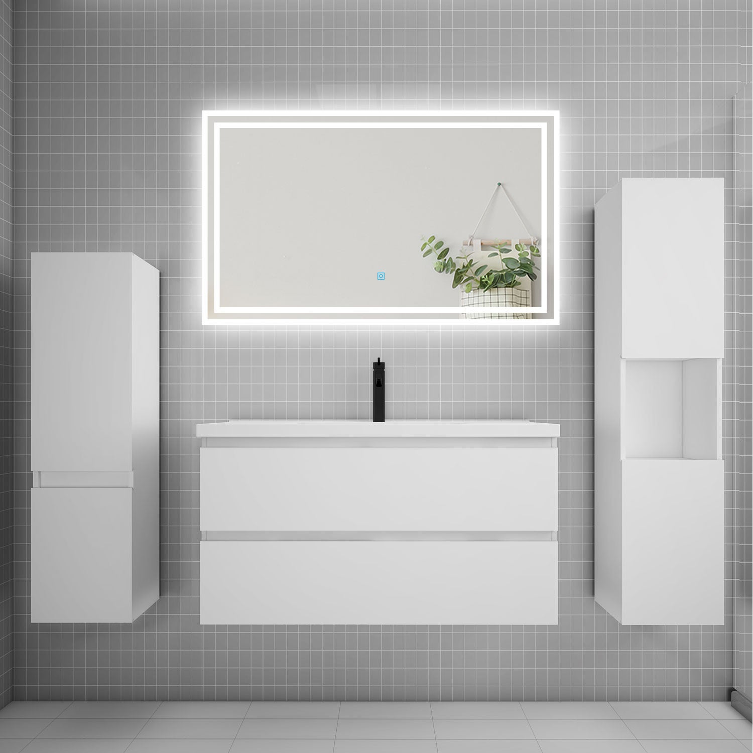 Ensemble Meubles Salle De Bain Simple Vasque 100cm, Colonnex2 + Miroir