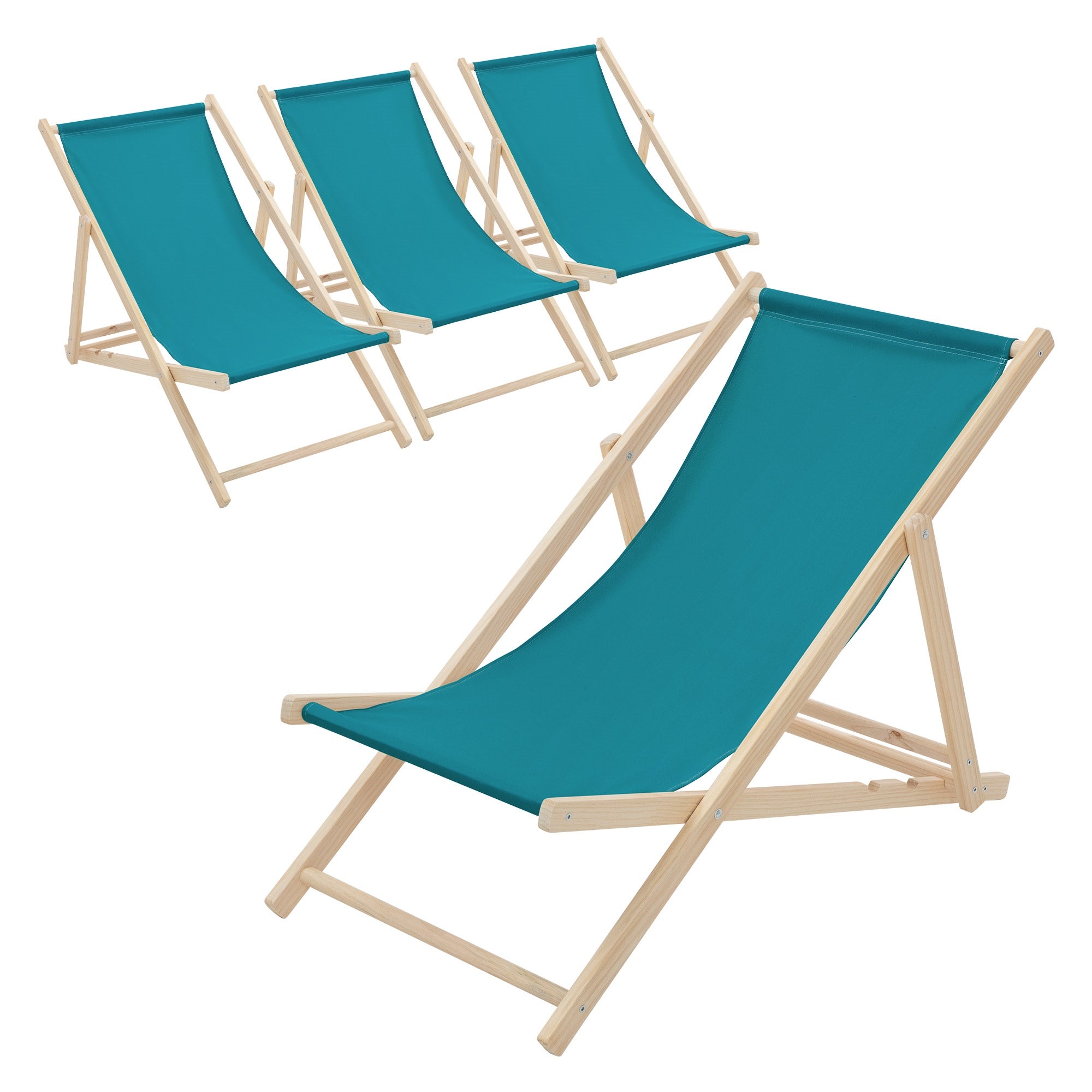 ECD Germany 4x składany leżak drewniany niebieski benzynowy 3 pozycje odchylenia do 120 kg leżak ogrodowy relaksacyjny plażowy składany na taras ogród