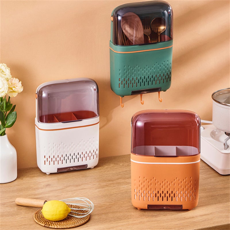 Support mural pour ustensiles de cuisine sans perçage 19×8,5×30 cm blanc avec drainage – Organisateur pratique pour couverts, fourchettes et cuillères - 3