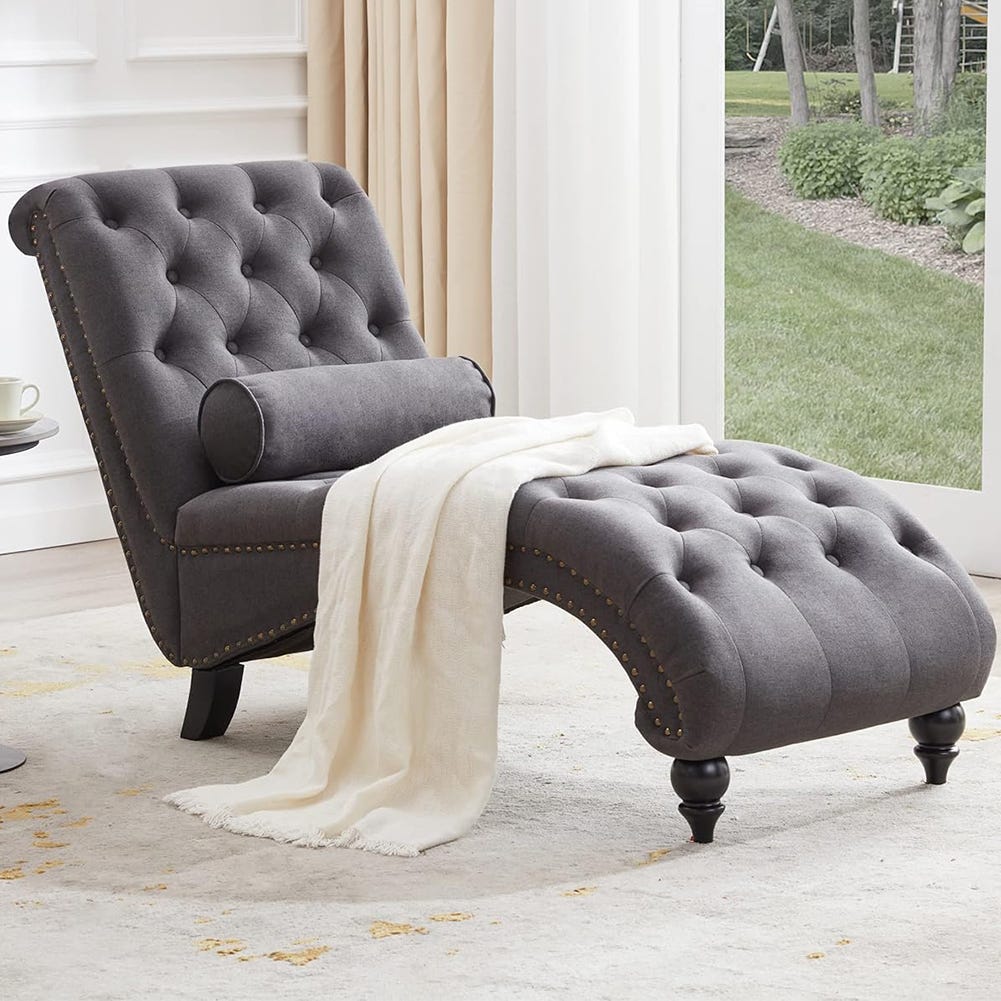 Poltrona Chaise Lounge in Tessuto Grigio Ergonomica Sdraio Relax