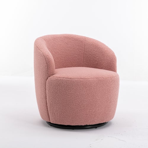 Sillón de acento giratorio de tela teddy suave con base metálica negra, rosa